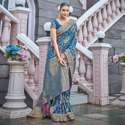 Blue Woven Banarasi Silk Saree