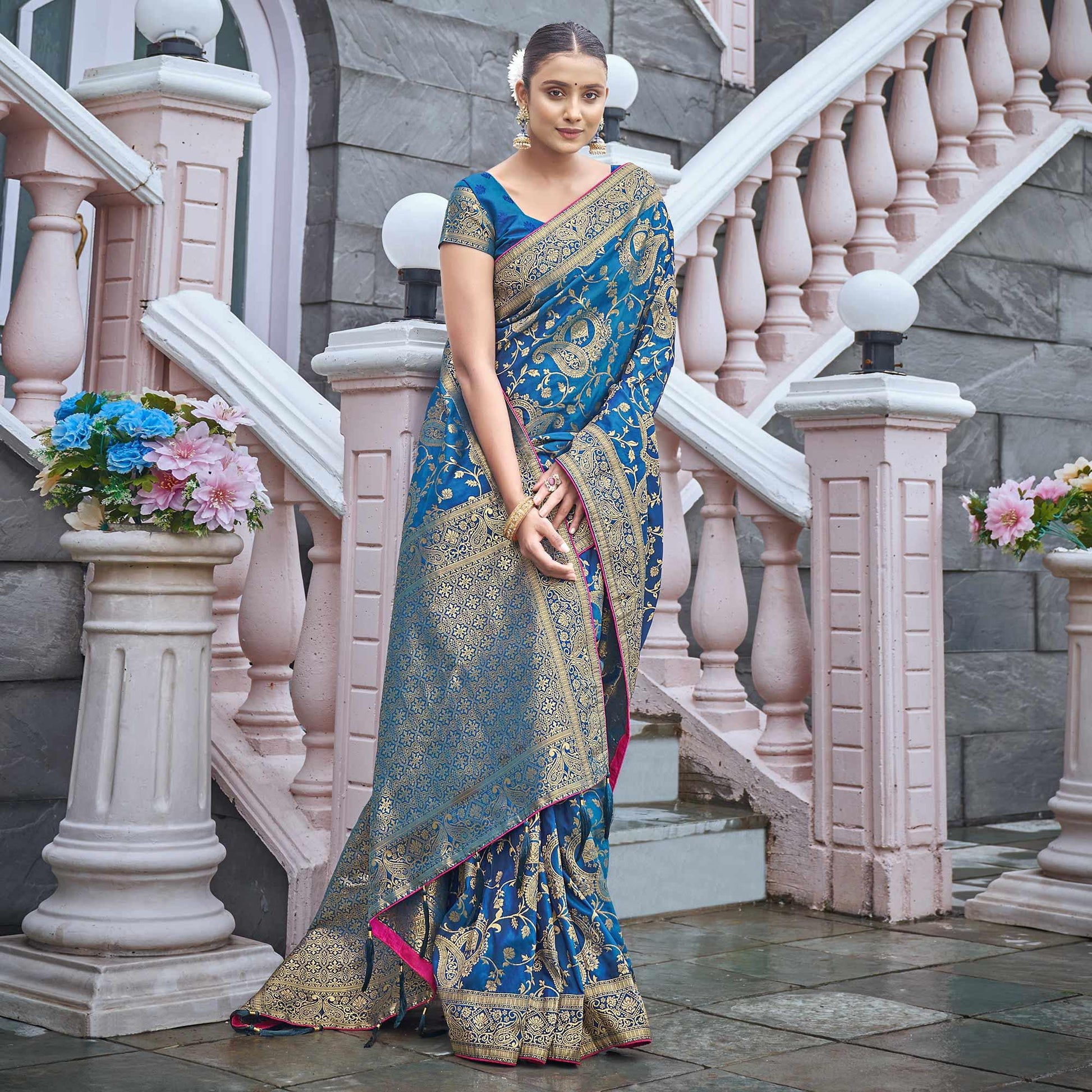 Blue Woven Banarasi Silk Saree