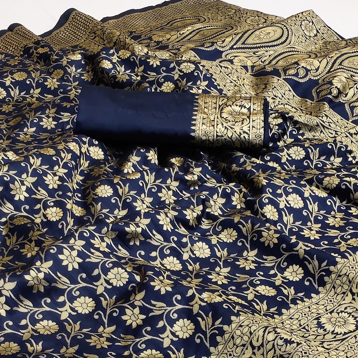 Blue Woven Banarasi Silk Saree