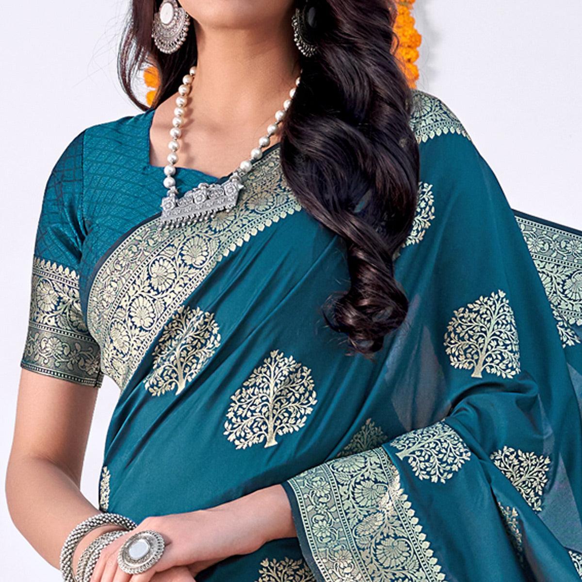 Blue Woven Banarasi Silk Saree