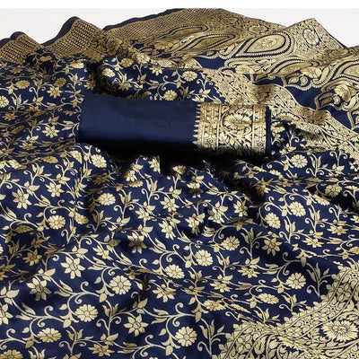 Blue Woven Banarasi Silk Saree