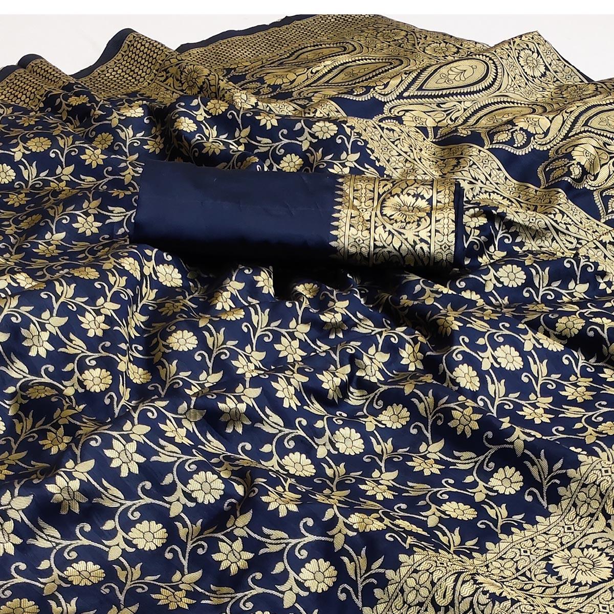 Blue Woven Banarasi Silk Saree