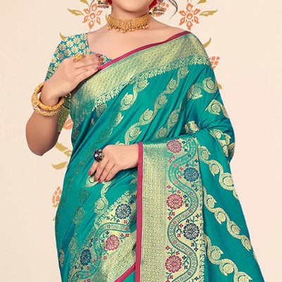 Blue Woven Banarasi Silk Saree