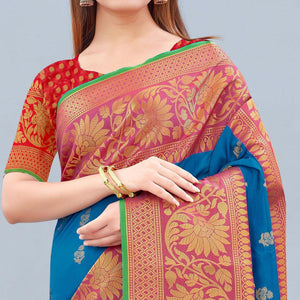 Blue Woven Banarasi Silk Saree