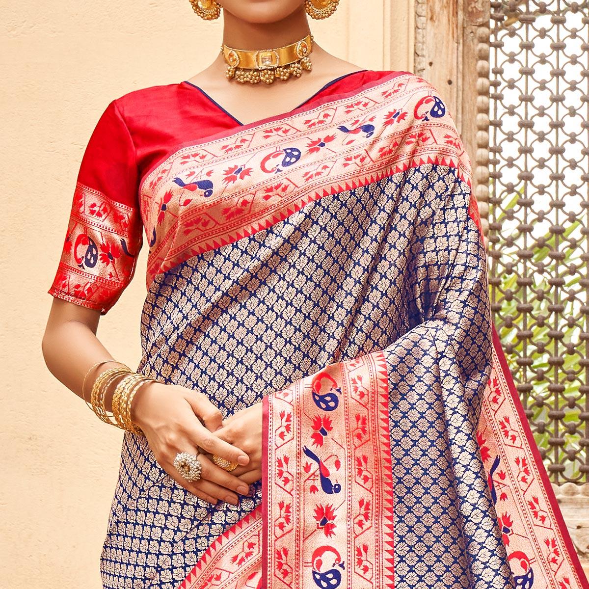 Blue Woven Banarasi Silk Saree