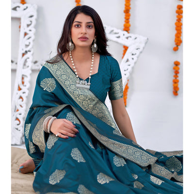 Blue Woven Banarasi Silk Saree