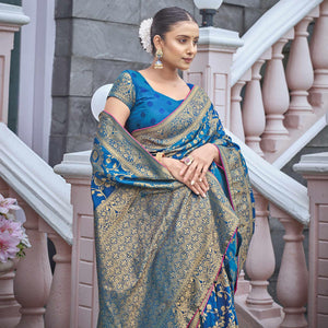 Blue Woven Banarasi Silk Saree