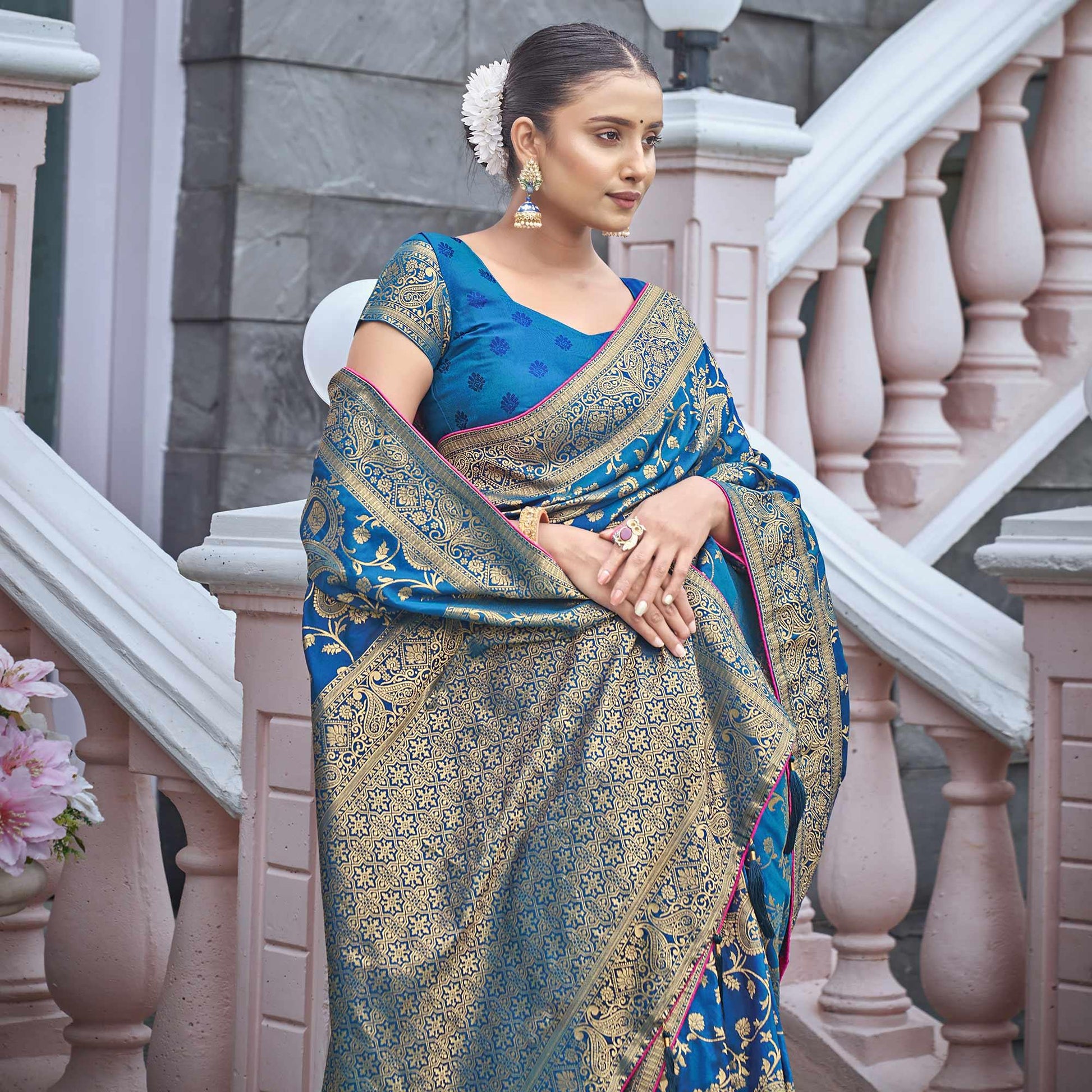 Blue Woven Banarasi Silk Saree