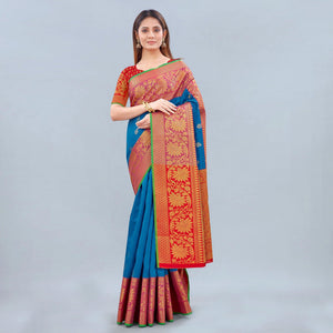 Blue Woven Banarasi Silk Saree