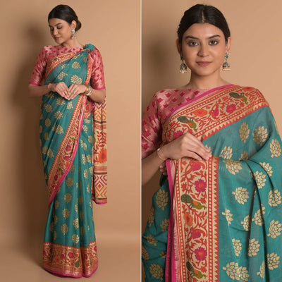 Blue Woven Brasso Saree