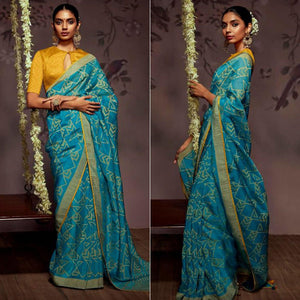 Blue Woven Brasso Saree With Tassels