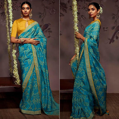 Blue Woven Brasso Saree With Tassels
