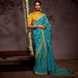 Blue Woven Brasso Saree With Tassels