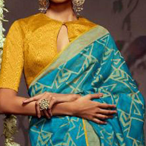 Blue Woven Brasso Saree With Tassels
