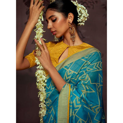 Blue Woven Brasso Saree With Tassels