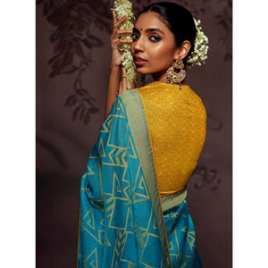 Blue Woven Brasso Saree With Tassels