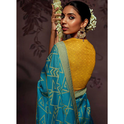 Blue Woven Brasso Saree With Tassels