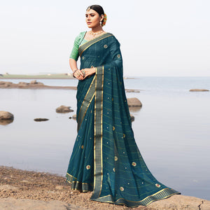 Blue Woven Chiffon Saree