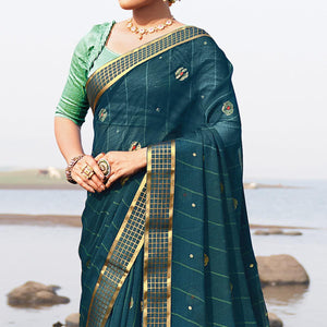 Blue Woven Chiffon Saree