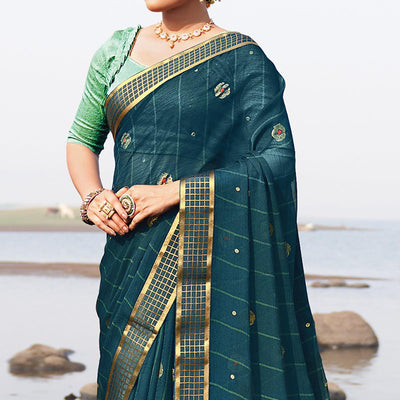 Blue Woven Chiffon Saree