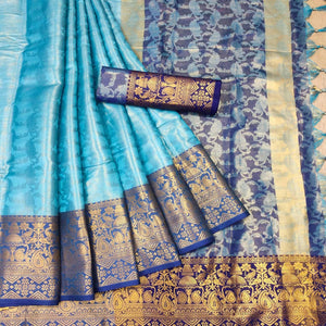 Blue Woven Cotton Silk Saree