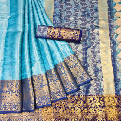 Blue Woven Cotton Silk Saree