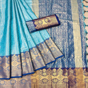 Blue Woven Cotton Silk Saree