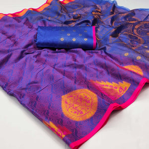 Blue Woven Cotton Silk Saree