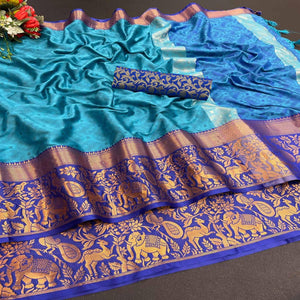 Blue Woven Cotton Silk Saree