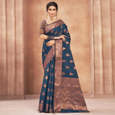 Blue Woven Cotton Silk Saree