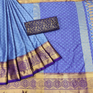 Blue Woven Cotton Silk Saree