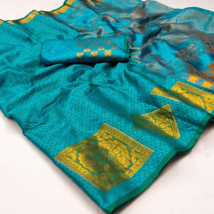 Blue Woven Cotton Silk Saree