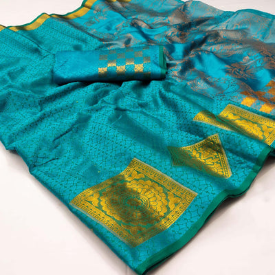 Blue Woven Cotton Silk Saree