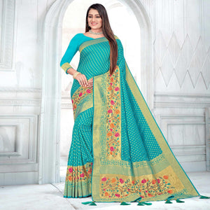 Blue Woven Cotton Silk Saree