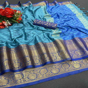Blue Woven Cotton Silk Saree