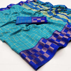 Blue Woven Cotton Silk Saree