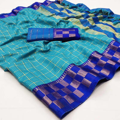 Blue Woven Cotton Silk Saree
