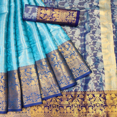 Blue Woven Cotton Silk Saree