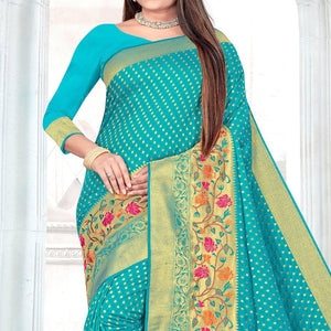 Blue Woven Cotton Silk Saree