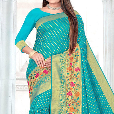 Blue Woven Cotton Silk Saree
