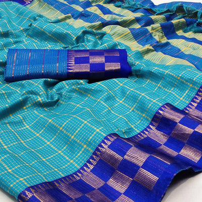 Blue Woven Cotton Silk Saree