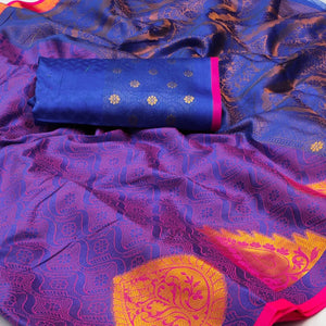 Blue Woven Cotton Silk Saree