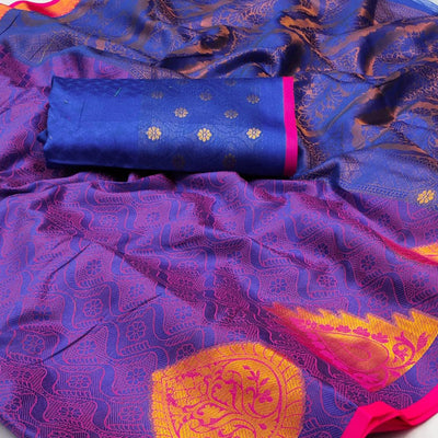 Blue Woven Cotton Silk Saree