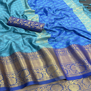 Blue Woven Cotton Silk Saree