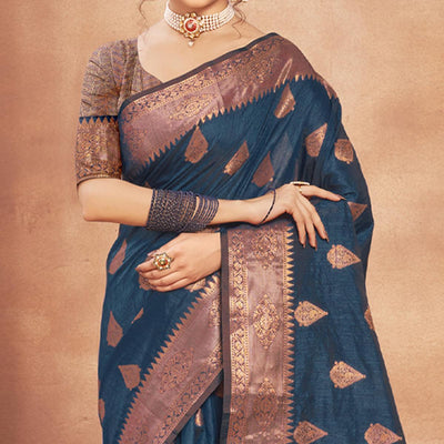Blue Woven Cotton Silk Saree