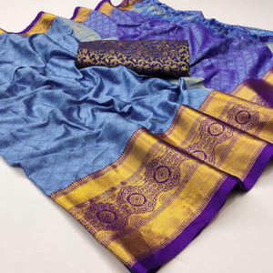 Blue Woven Cotton Silk Saree