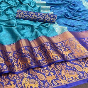 Blue Woven Cotton Silk Saree