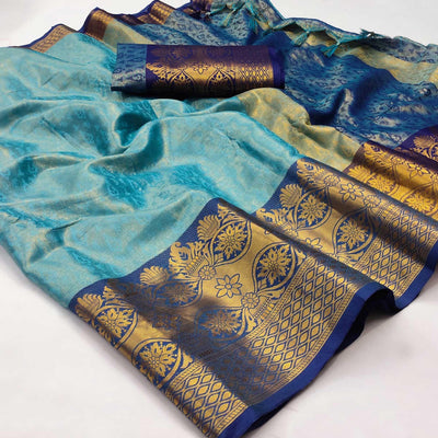 Blue Woven Cotton Silk Saree