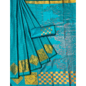 Blue Woven Cotton Silk Saree