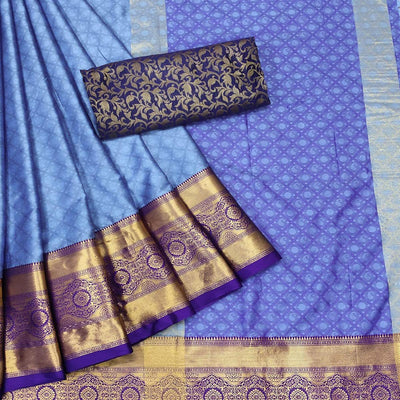 Blue Woven Cotton Silk Saree